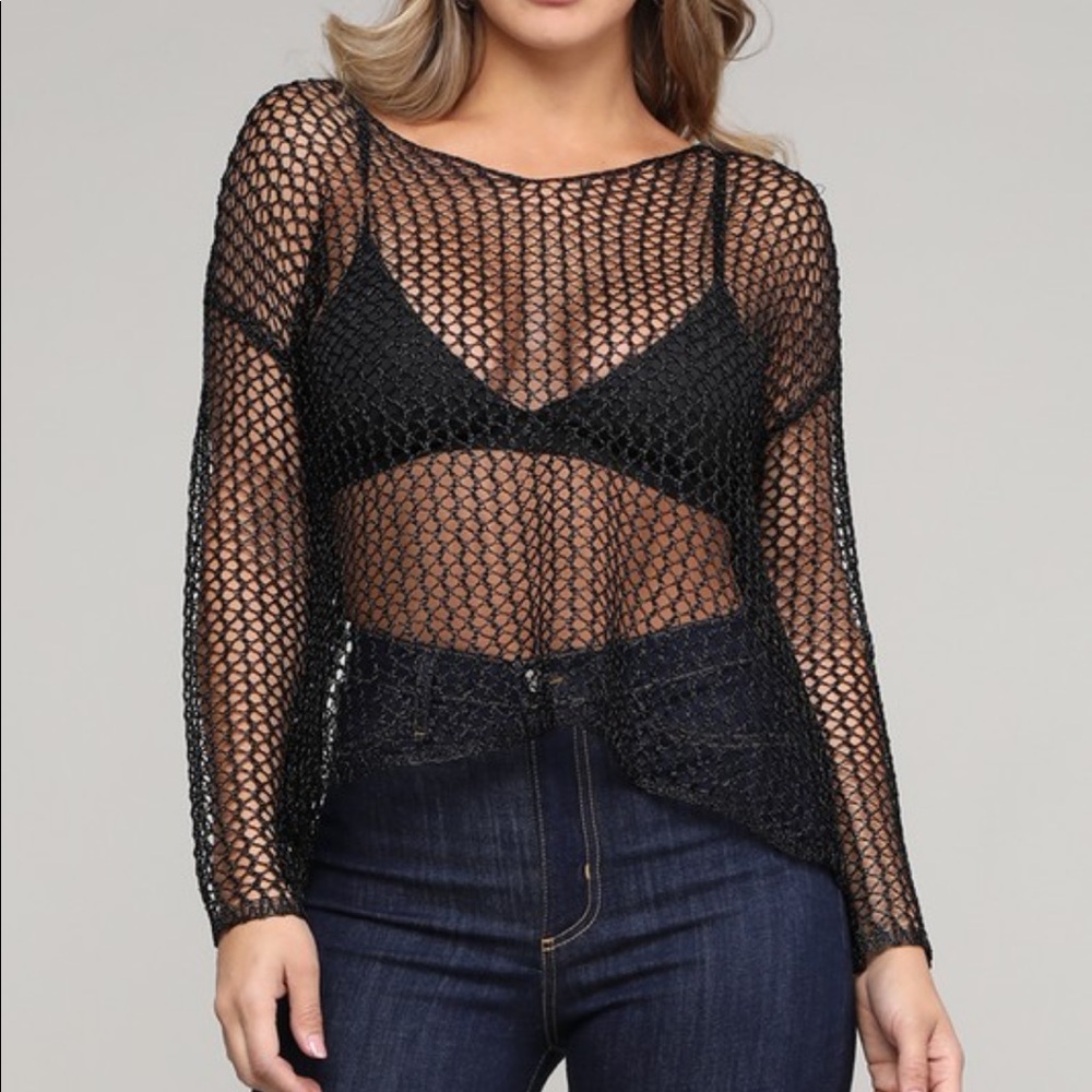 Avec Cien Fishnet Open-back Top
